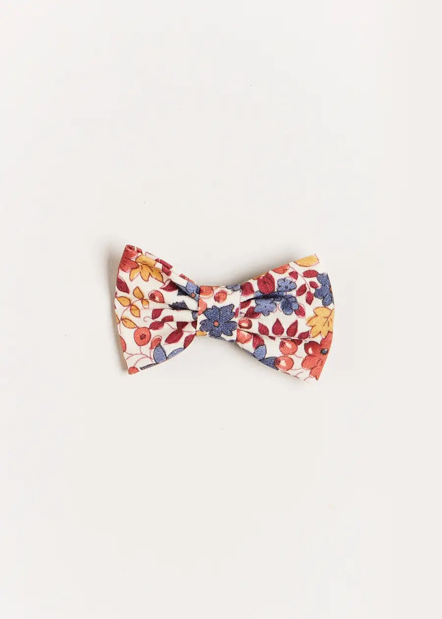 Beatrice Floral Small Bow Clip in Navy