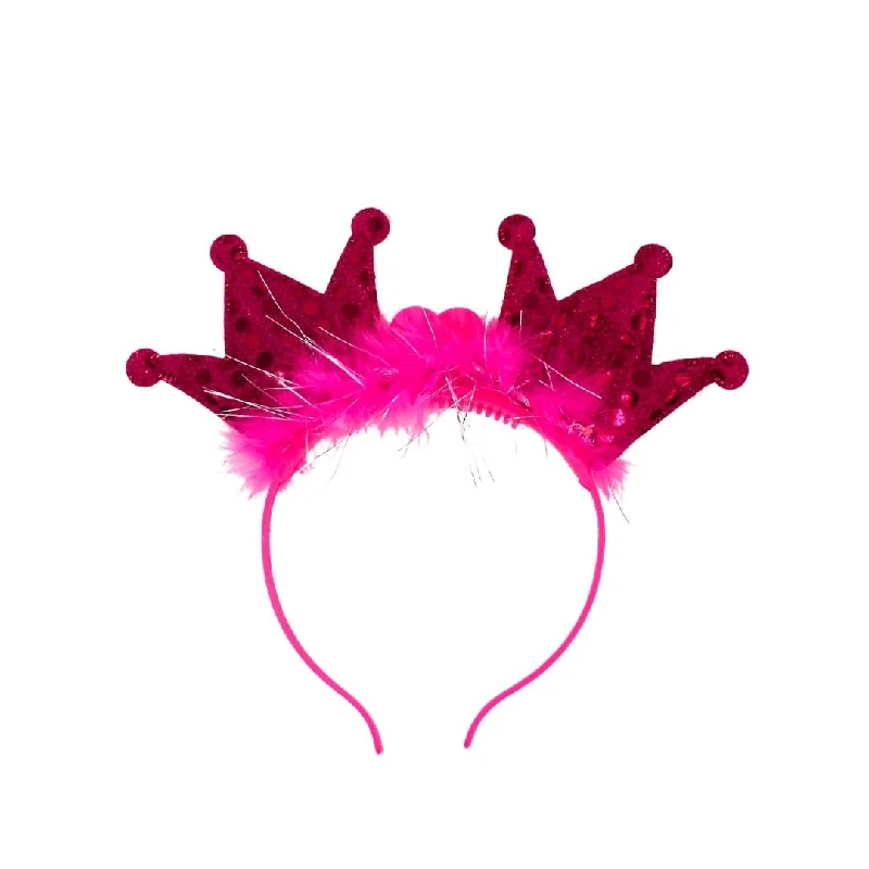 LED Pink 2 Crowns with Fur and Sequins Headband (Each)