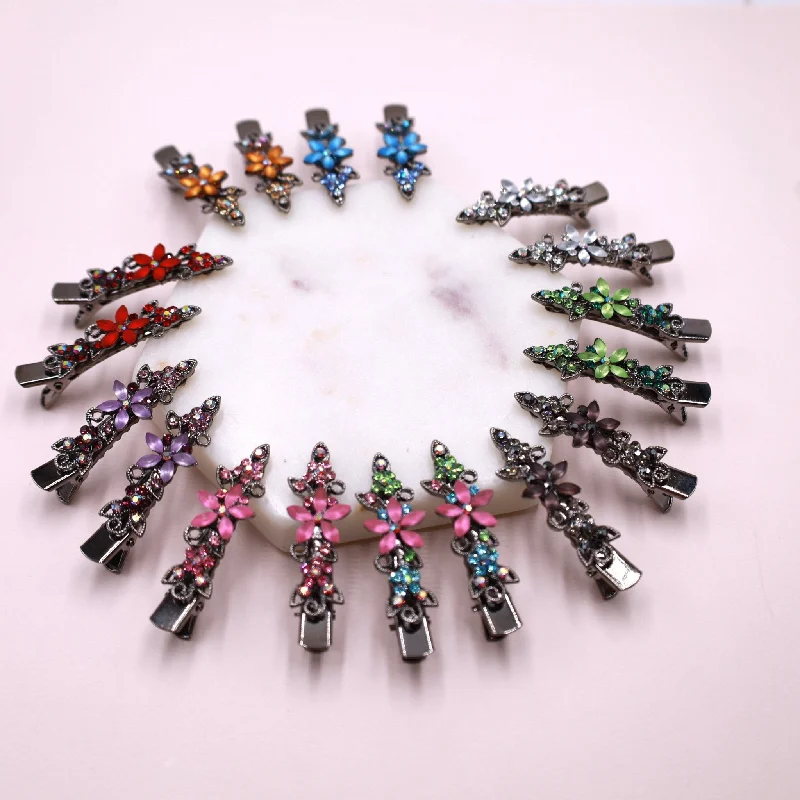 Crystal Flower Metal Alligator Hair Clip Set - Stylish Hair Accessory