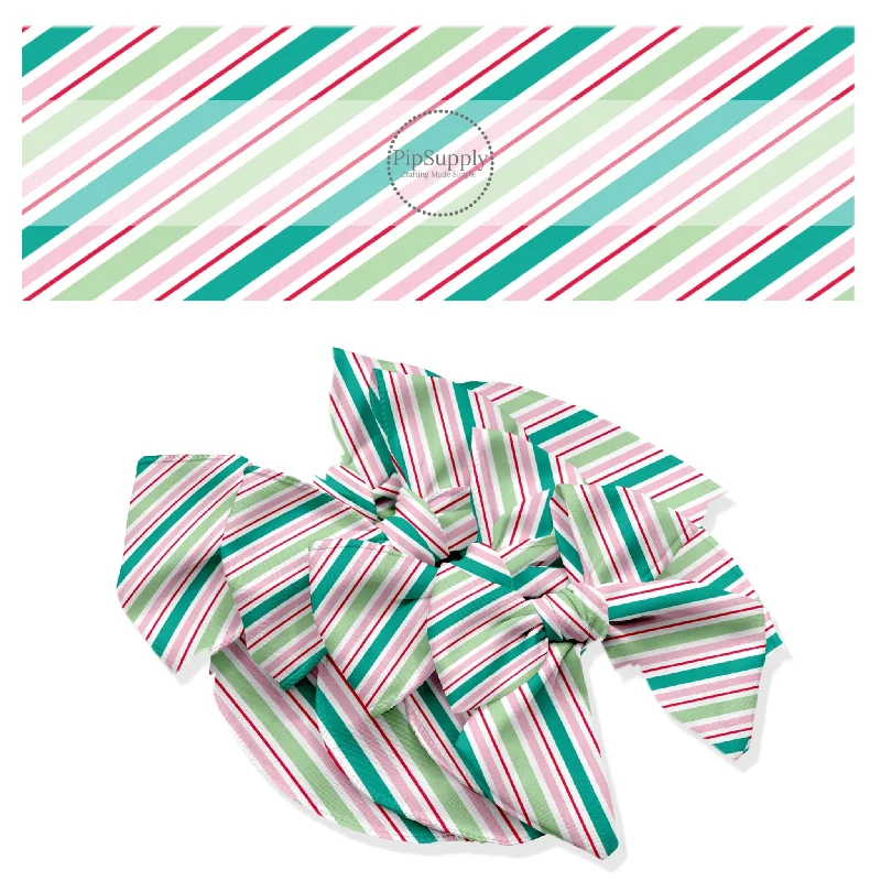 Diagonal Vintage Christmas Stripe Hair Bow Strips