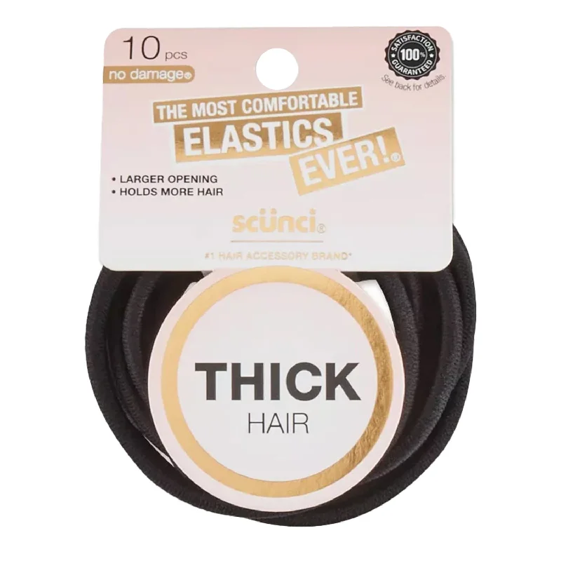 Scunci No Damage Elastics Black For Thick Hair 10pcs