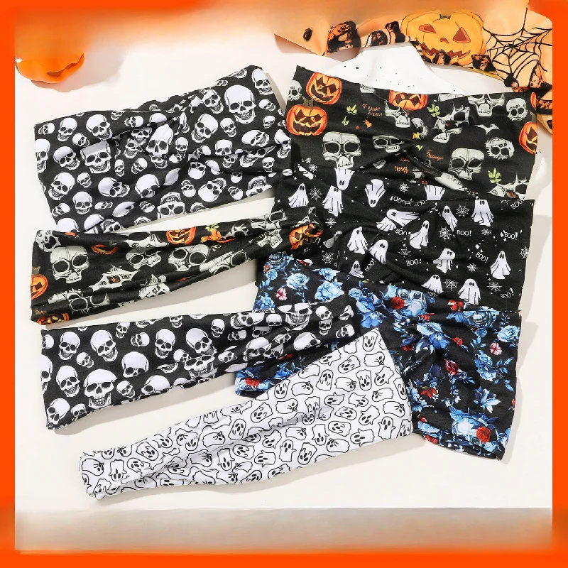 Wholesale Cross Border Halloween Skeleton Ghost Face Wash Hair Bands Scary Flat Cross Hair Ties