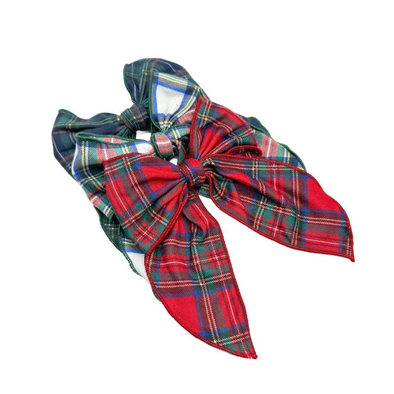 Tartan Plaid Serged Edge Bow Hair w/Clip