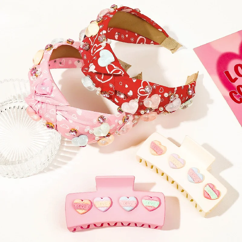 Wholesale Valentine's Day Pink Love Hairpin Fabric Wide-brimmed Headband Hairpin