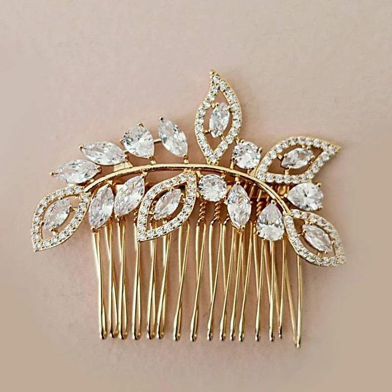 CZ Gold Hair Comb Adara