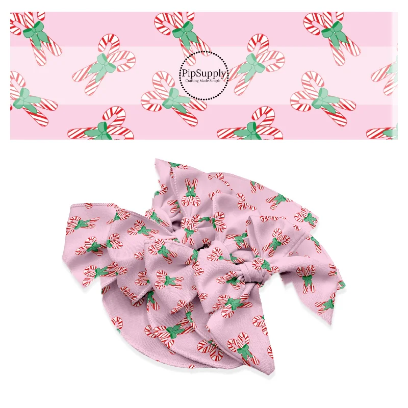 Pink Christmas Candy Cane Hair Bow Strips