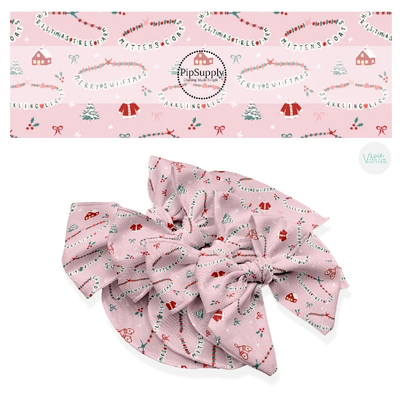 Christmas Friendship Bracelets Pink Hair Bow Strips