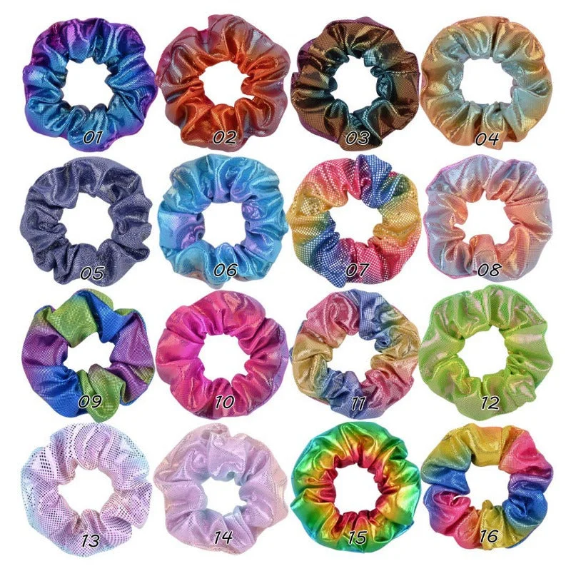 Wholesale 16-color Laser Gold-stamped Fabric Double-color Gradient Pig Intestine Hair Scrunchies