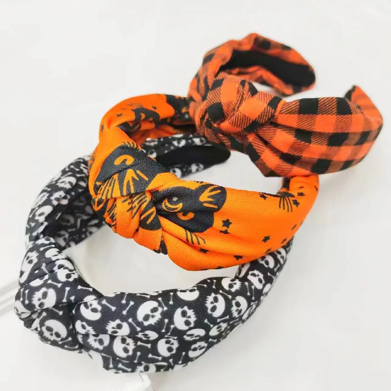 Wholesale Halloween Holiday Party Plaid Skull Hair Hoop