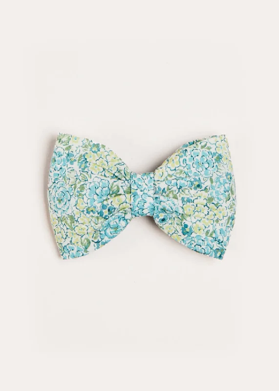 Avery Floral Print Medium Bow Clip in Green