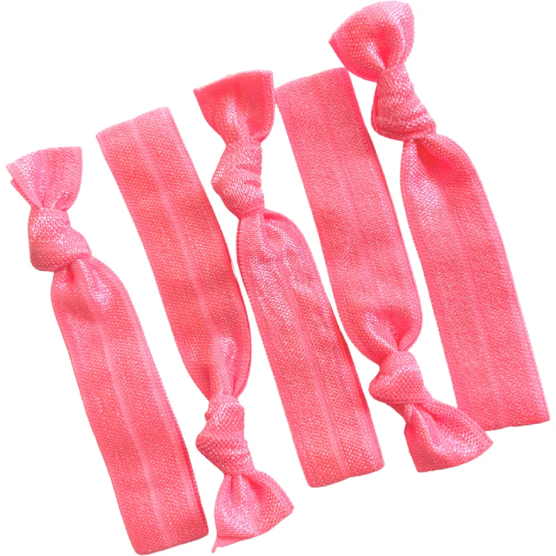 Neon Pink Ribbon Hair Ties - 5 Pack