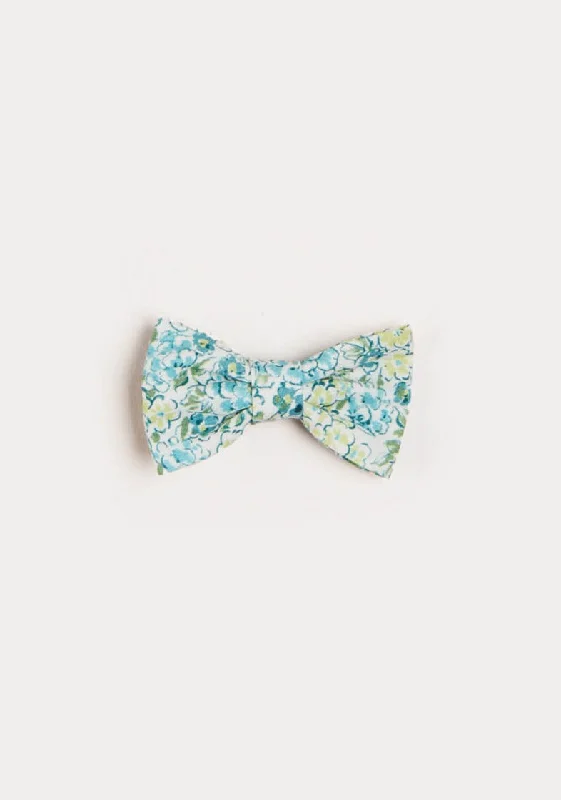 Avery Floral Print Small Bow Clip in Green