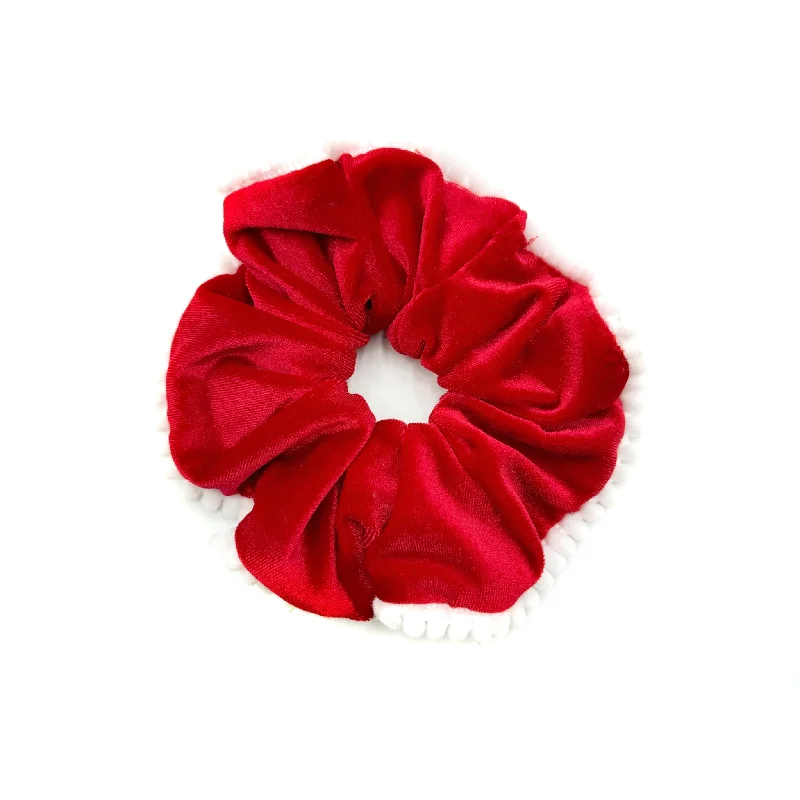 Red Christmas Velvet Pom Scrunchie