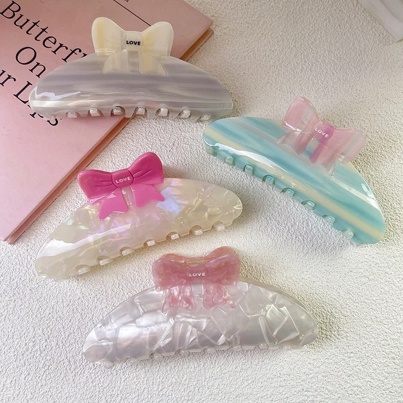 Wholesale Bow Acetate Color Block Bow Tie Hairpin